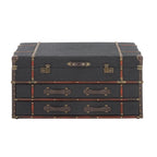 Table basse coffre avec 2 tiroirs et couvercle articulé à boucles – Similicuir ou lin