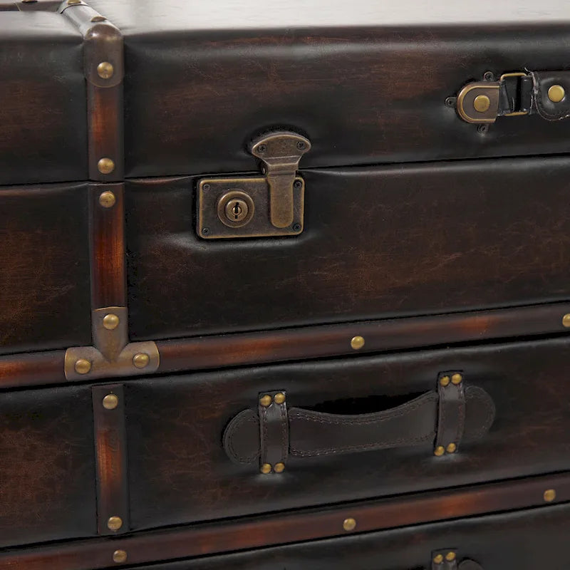 Table basse coffre avec 2 tiroirs et couvercle articulé à boucles – Similicuir ou lin