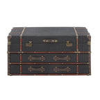 Table basse coffre avec 2 tiroirs et couvercle articulé à boucles – Similicuir ou lin