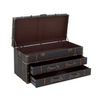 Table basse coffre avec 2 tiroirs et couvercle articulé à boucles – Similicuir ou lin