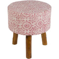 Tabouret en bois à trois pieds rembourré en coton rose de style bohème