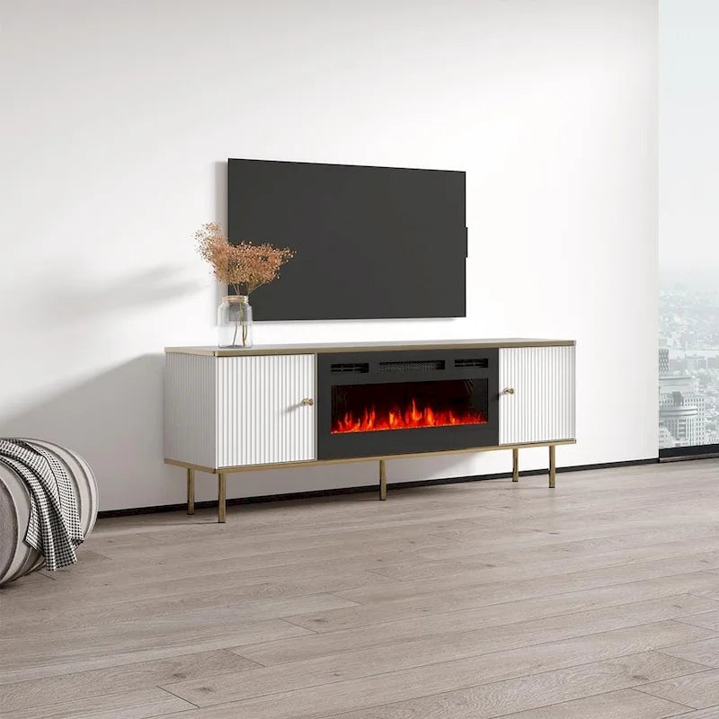 Meuble TV pour cheminée électrique de 160 cm pour téléviseurs jusqu'à 70" avec 3 couleurs de flamme