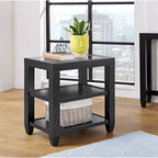 Table d'appoint de 40,6 cm de large avec plateau en verre trempé et 2 étagères