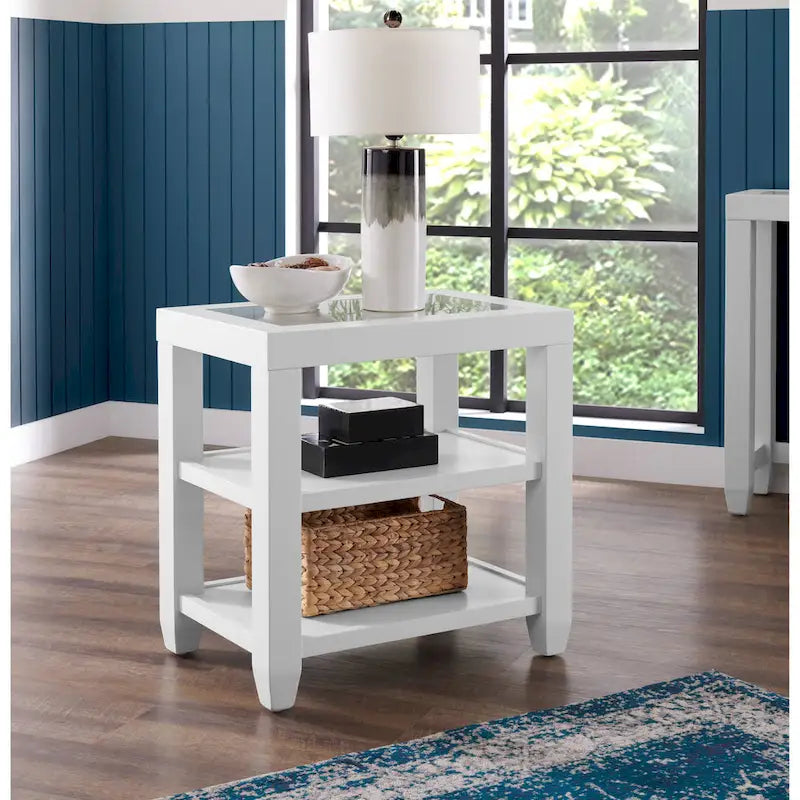 Table d'appoint de 40,6 cm de large avec plateau en verre trempé et 2 étagères