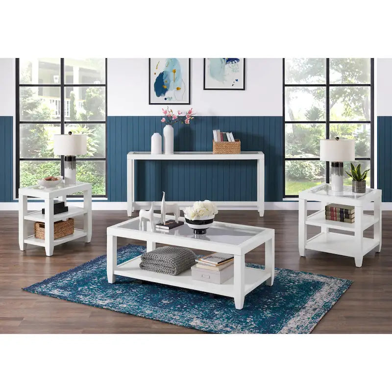Table d'appoint de 40,6 cm de large avec plateau en verre trempé et 2 étagères