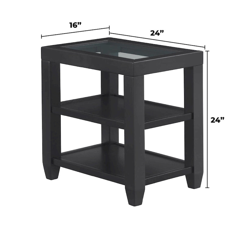 Table d'appoint de 40,6 cm de large avec plateau en verre trempé et 2 étagères