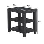 Table d'appoint de 40,6 cm de large avec plateau en verre trempé et 2 étagères