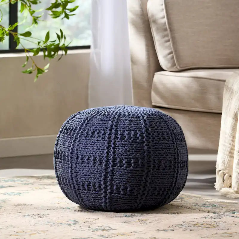 Pouf en tissu de coton tricoté à la main, artisanal et moderne