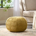 Pouf en tissu de coton tricoté à la main, artisanal et moderne