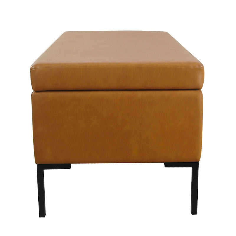 Banc de rangement en cuir végétalien avec pieds en métal noir mat