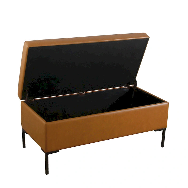 Banc de rangement en cuir végétalien avec pieds en métal noir mat