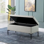 Banc de rangement en cuir végétalien avec pieds en métal noir mat