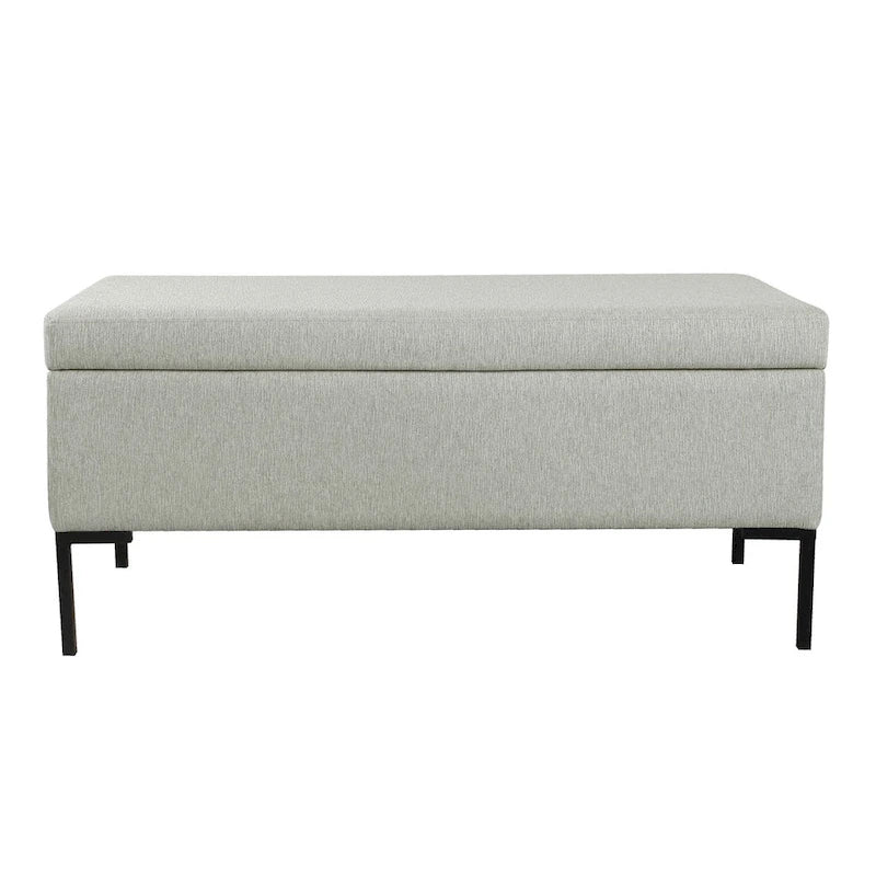 Banc de rangement en cuir végétalien avec pieds en métal noir mat