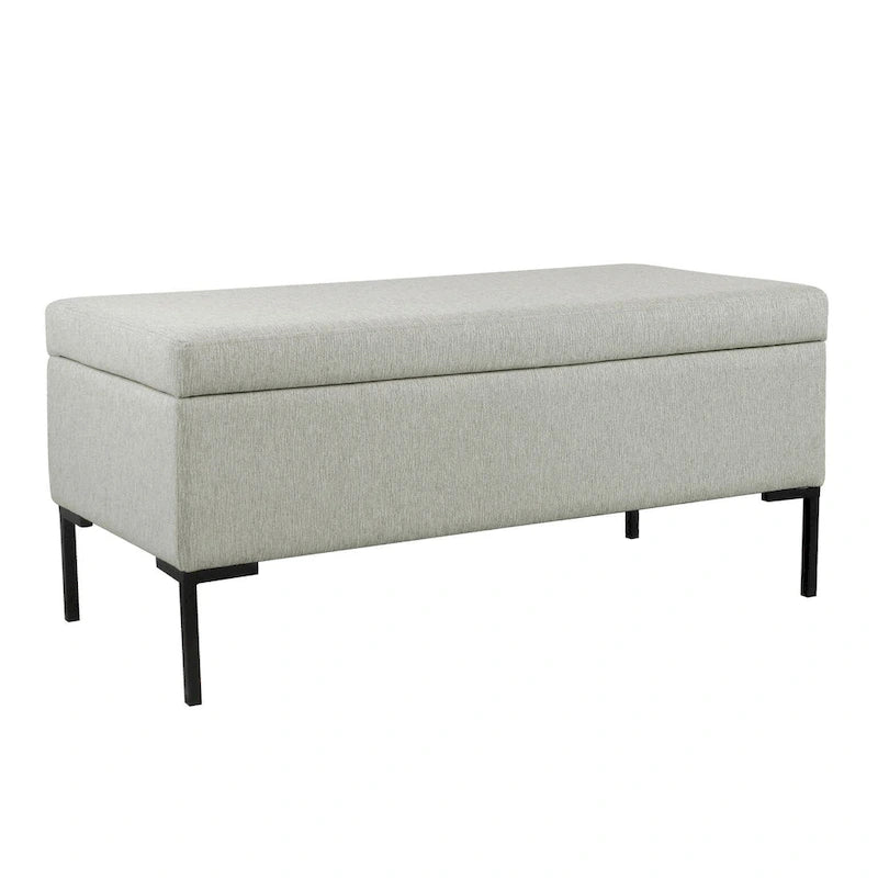 Banc de rangement en cuir végétalien avec pieds en métal noir mat
