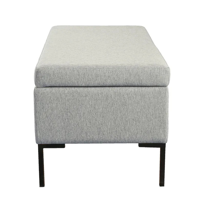 Banc de rangement en cuir végétalien avec pieds en métal noir mat