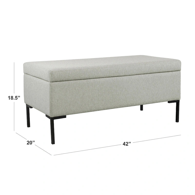 Banc de rangement en cuir végétalien avec pieds en métal noir mat
