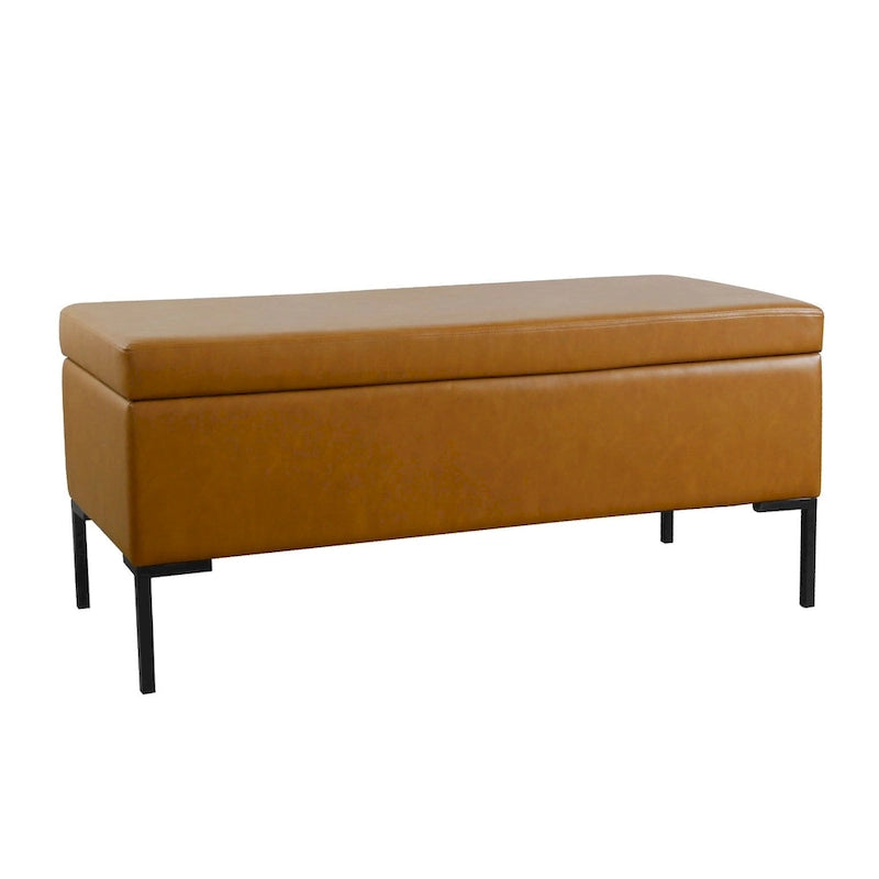 Banc de rangement en cuir végétalien avec pieds en métal noir mat