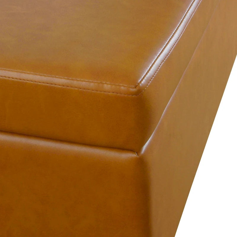 Banc de rangement en cuir végétalien avec pieds en métal noir mat