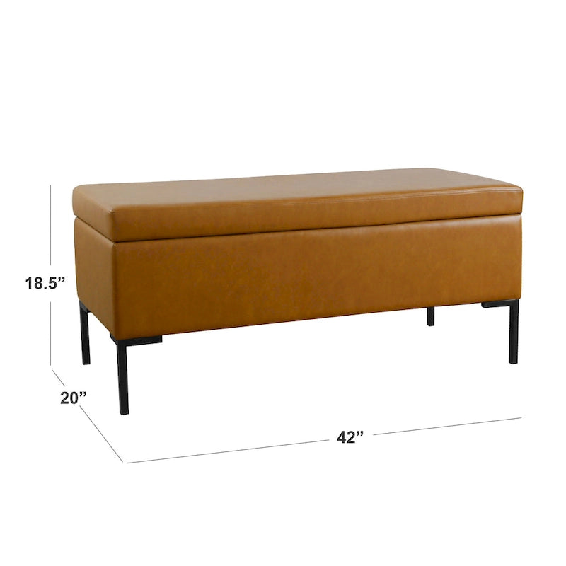 Banc de rangement en cuir végétalien avec pieds en métal noir mat