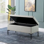 Banc de rangement en cuir végétalien avec pieds en métal noir mat