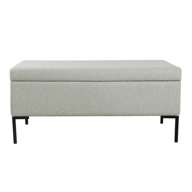 Banc de rangement en cuir végétalien avec pieds en métal noir mat