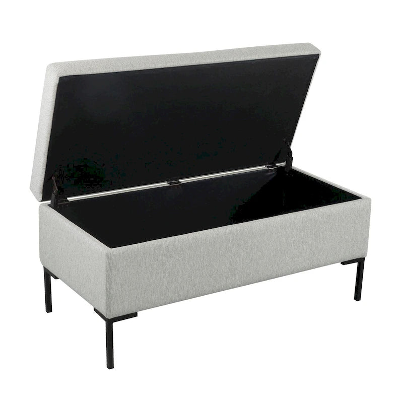 Banc de rangement en cuir végétalien avec pieds en métal noir mat
