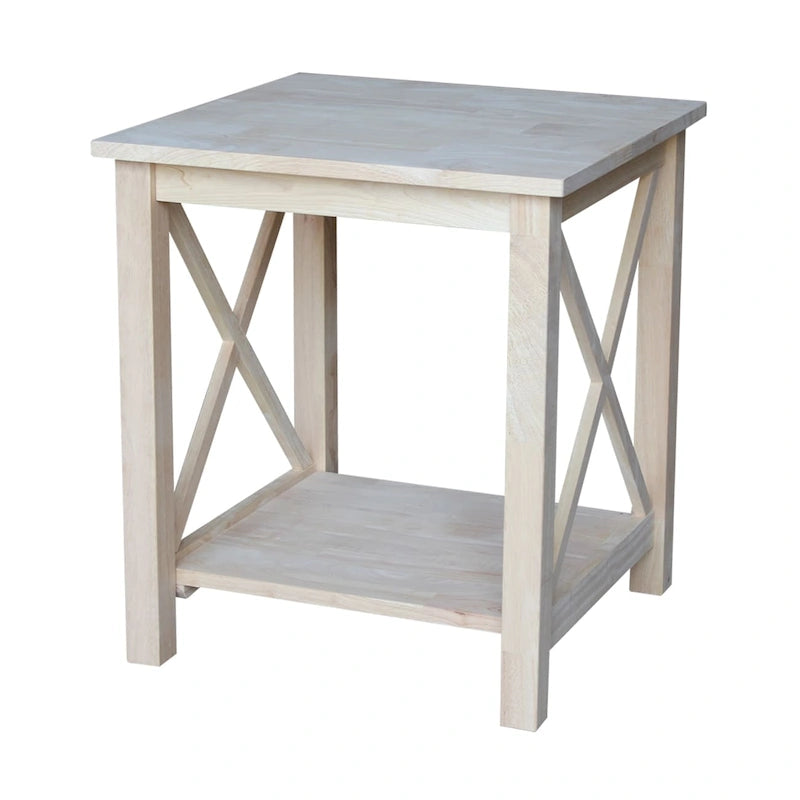Table d'appoint en bois massif avec plateau en billot et étagère inférieure