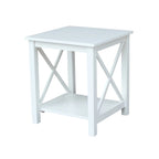Table d'appoint en bois massif avec plateau en billot et étagère inférieure
