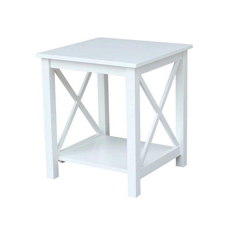 Table d'appoint en bois massif avec plateau en billot et étagère inférieure