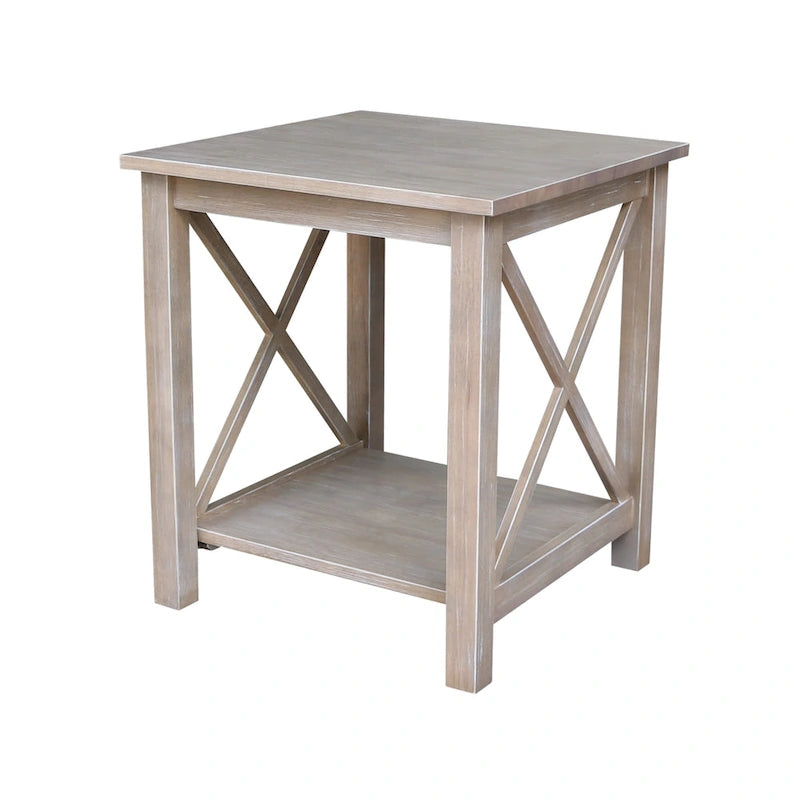Table d'appoint en bois massif avec plateau en billot et étagère inférieure