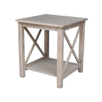 Table d'appoint en bois massif avec plateau en billot et étagère inférieure
