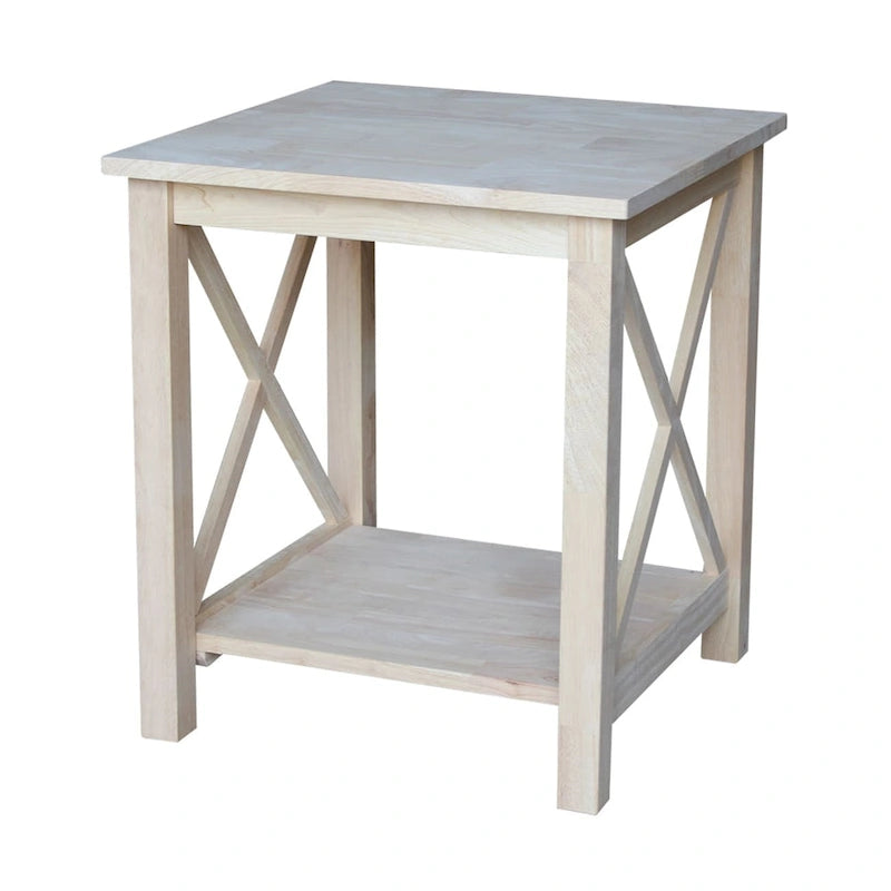 Table d'appoint en bois massif avec plateau en billot et étagère inférieure