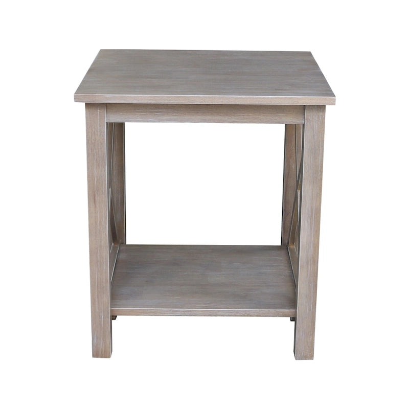 Table d'appoint en bois massif avec plateau en billot et étagère inférieure