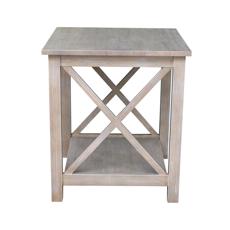 Table d'appoint en bois massif avec plateau en billot et étagère inférieure