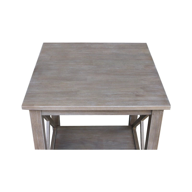 Table d'appoint en bois massif avec plateau en billot et étagère inférieure