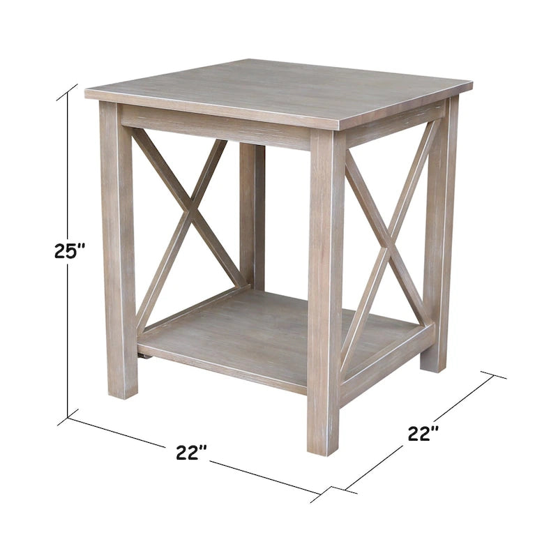 Table d'appoint en bois massif avec plateau en billot et étagère inférieure