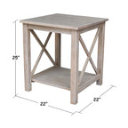 Table d'appoint en bois massif avec plateau en billot et étagère inférieure