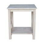 Table d'appoint en bois massif avec plateau en billot et étagère inférieure