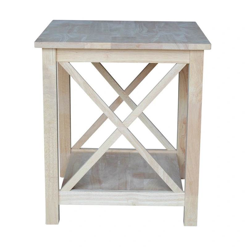 Table d'appoint en bois massif avec plateau en billot et étagère inférieure