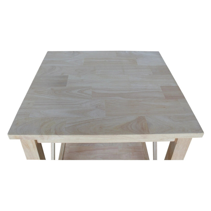 Table d'appoint en bois massif avec plateau en billot et étagère inférieure