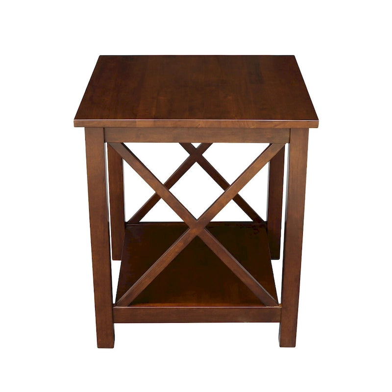 Table d'appoint en bois massif avec plateau en billot et étagère inférieure