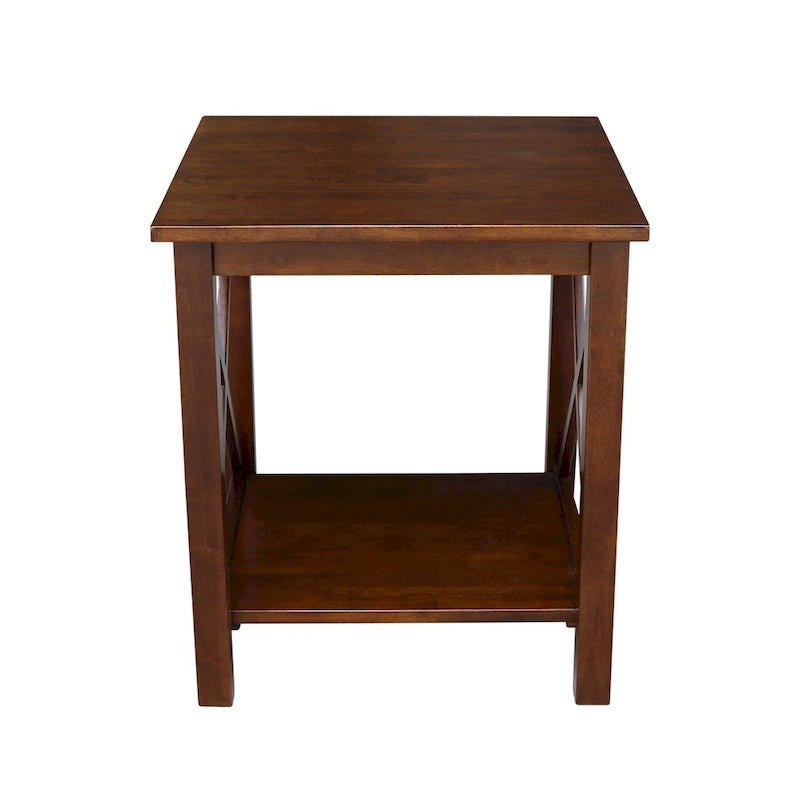 Table d'appoint en bois massif avec plateau en billot et étagère inférieure