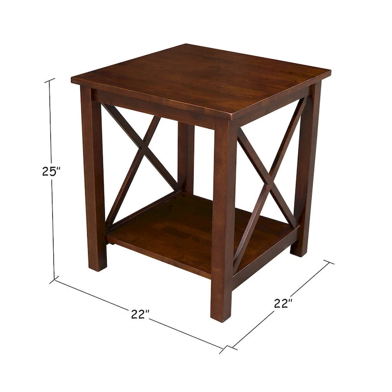 Table d'appoint en bois massif avec plateau en billot et étagère inférieure