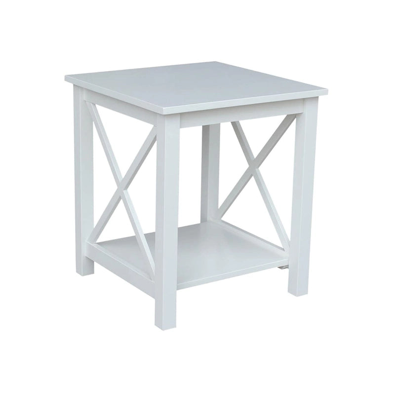 Table d'appoint en bois massif avec plateau en billot et étagère inférieure