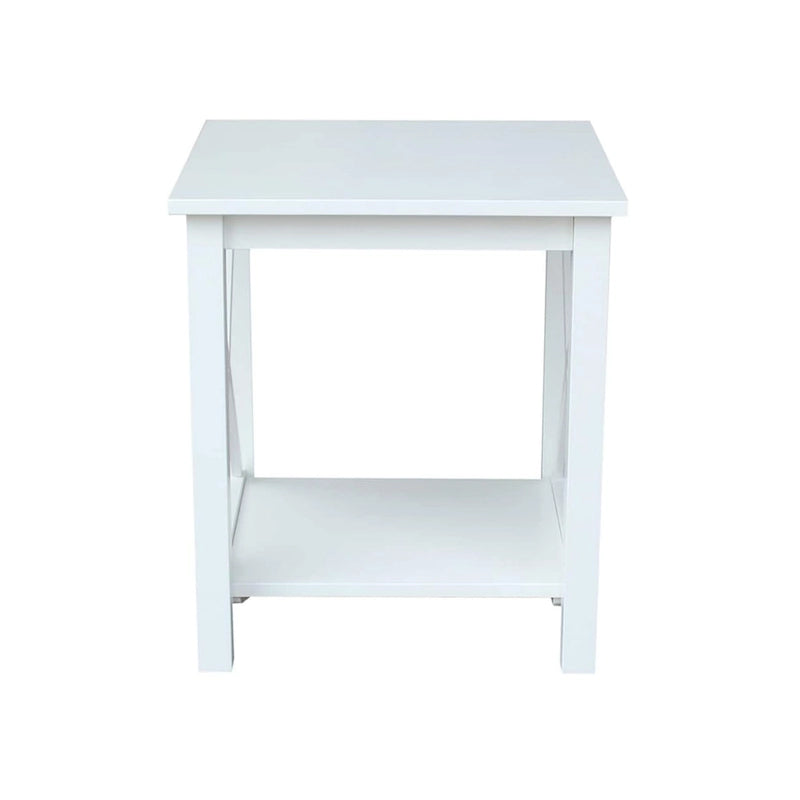 Table d'appoint en bois massif avec plateau en billot et étagère inférieure