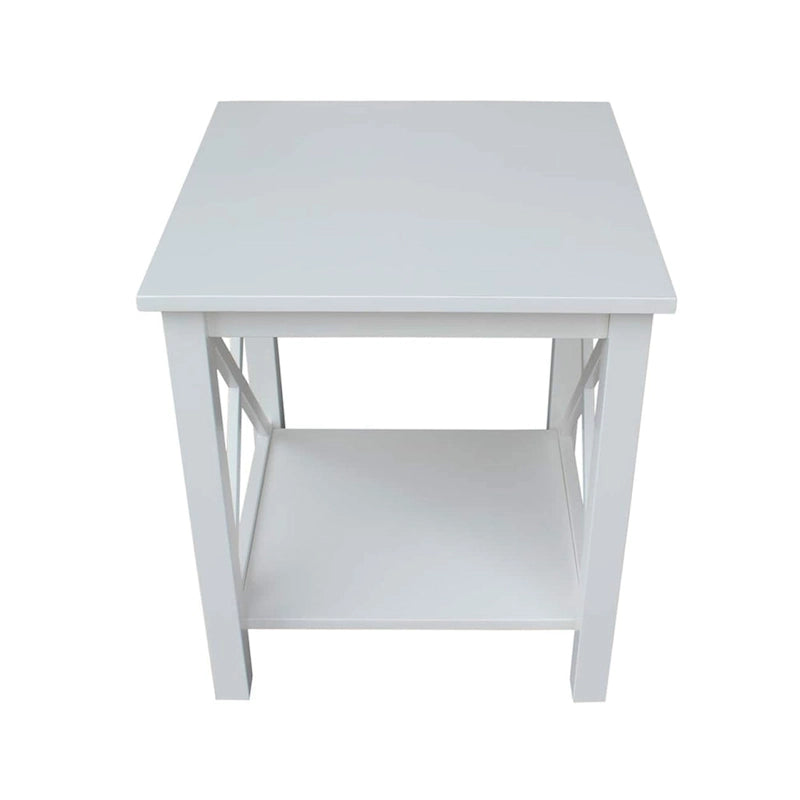 Table d'appoint en bois massif avec plateau en billot et étagère inférieure