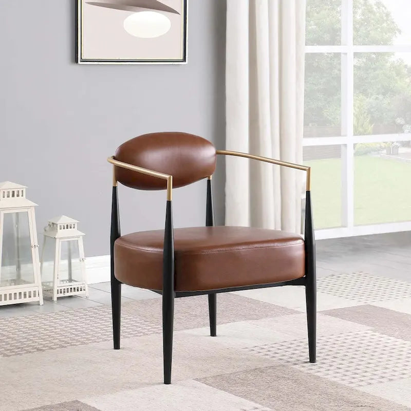 Fauteuil d'appoint Mid-Century avec piètement en fer – Velours ou similicuir
