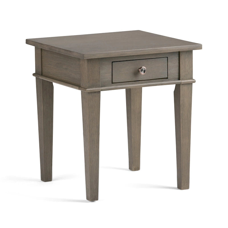 Table d'appoint carrée avec tiroir – Gris Ferme / Brun Selle / Brun Tabac