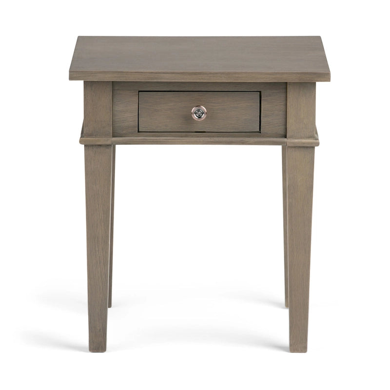 Table d'appoint carrée avec tiroir – Gris Ferme / Brun Selle / Brun Tabac