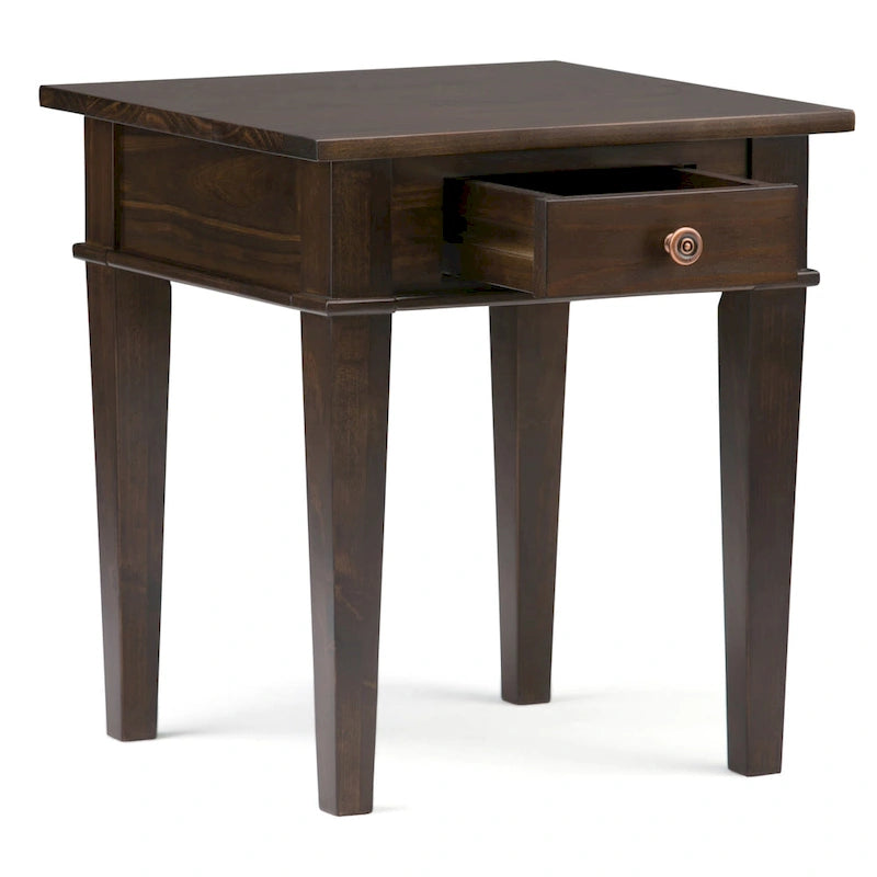 Table d'appoint carrée avec tiroir – Gris Ferme / Brun Selle / Brun Tabac
